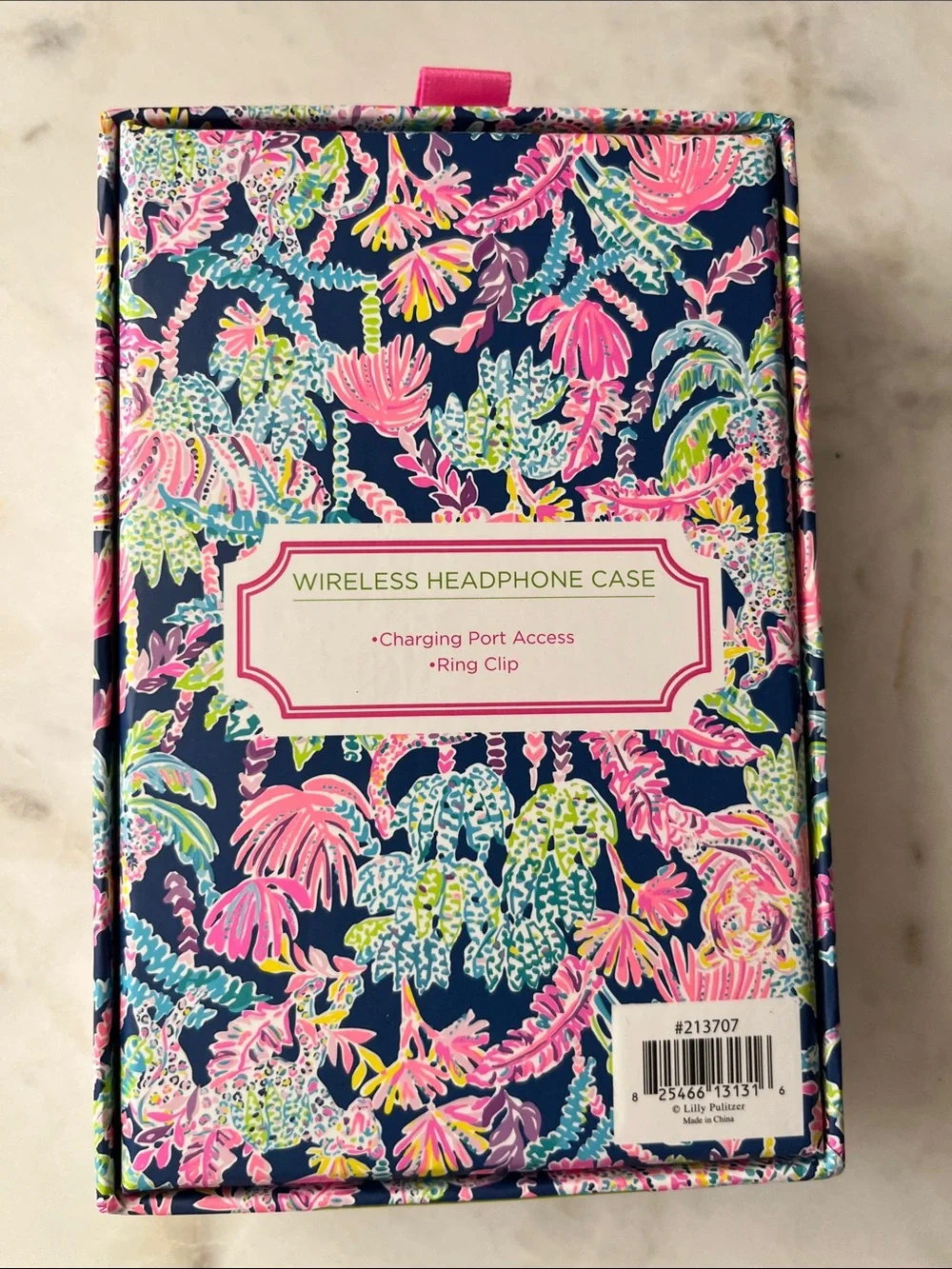 Lilly Pulitzer Navy Floral AirPod Keychain Case with Gold Hardware